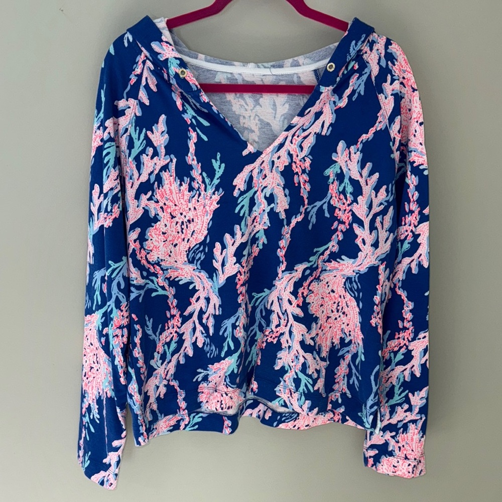 Lilly Pulitzer Navy Blue Pink Coral Print Hoodie